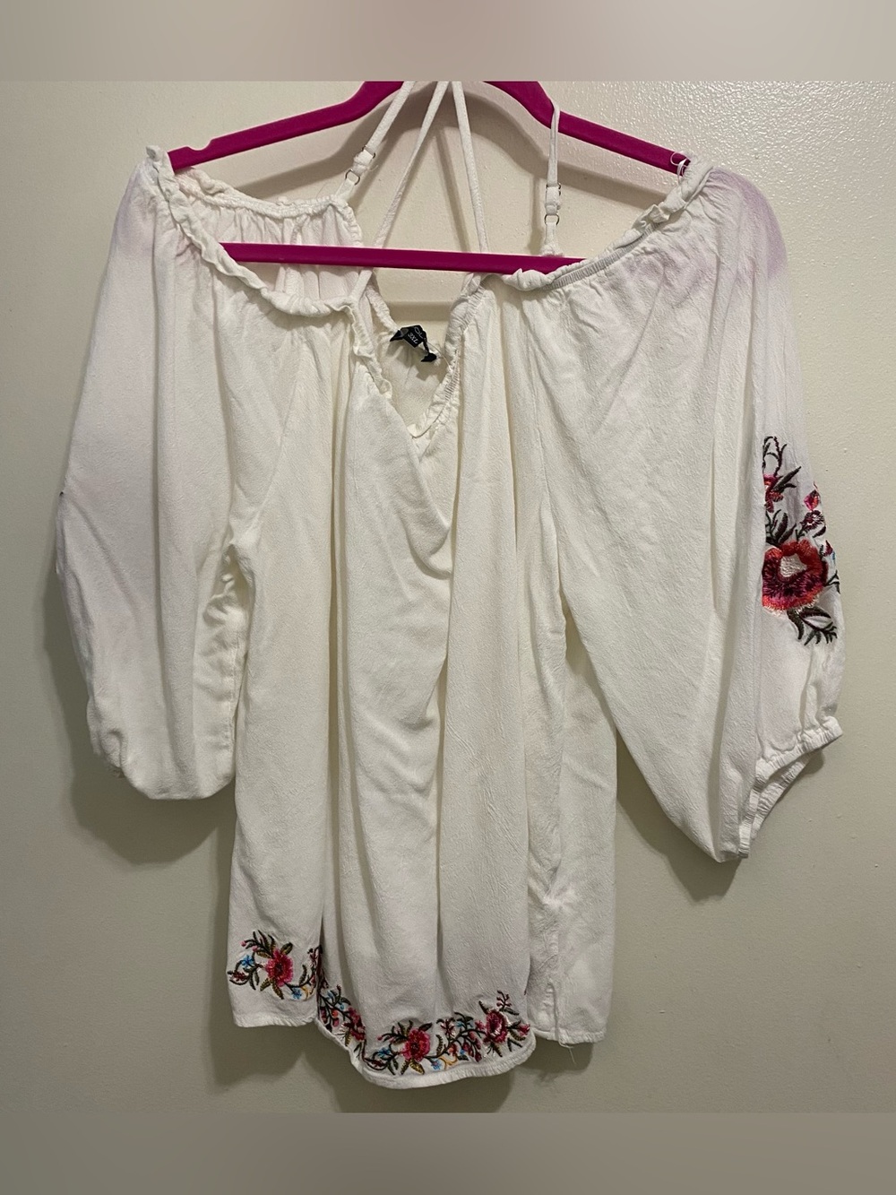 Talen Womens 3XL 50” Off The Shoulder Peasant Top Blouse White Floral Embroidery
